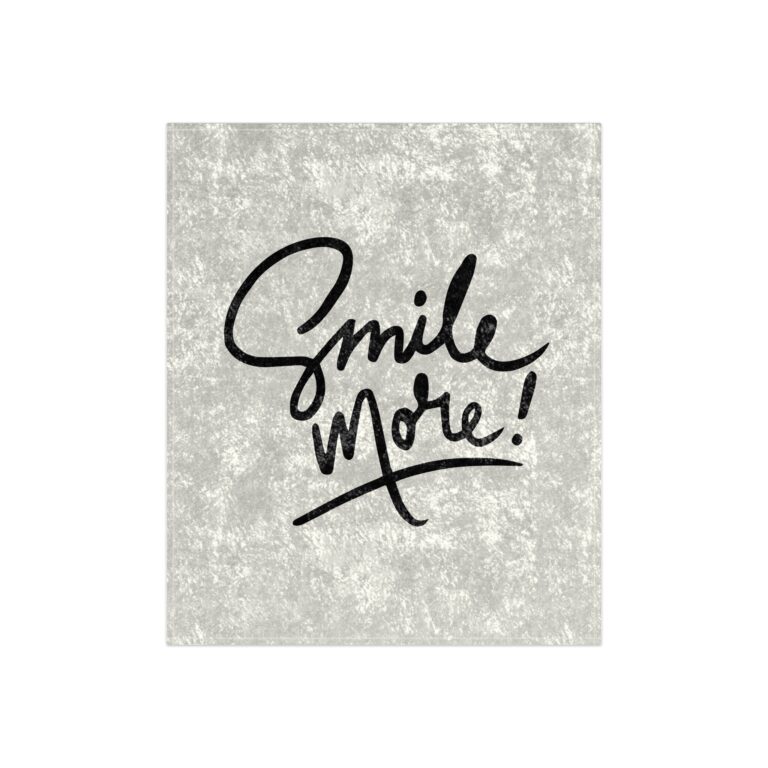 Crushed Velvet Blanket - 'Smile More!' Cozy Throw, Soft Silver Plush Gift