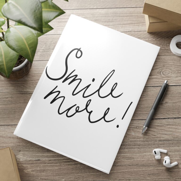 Smile More! Hardcover Notebook — Puffy Cover Journal with Handwritten Script & Heart Doodles