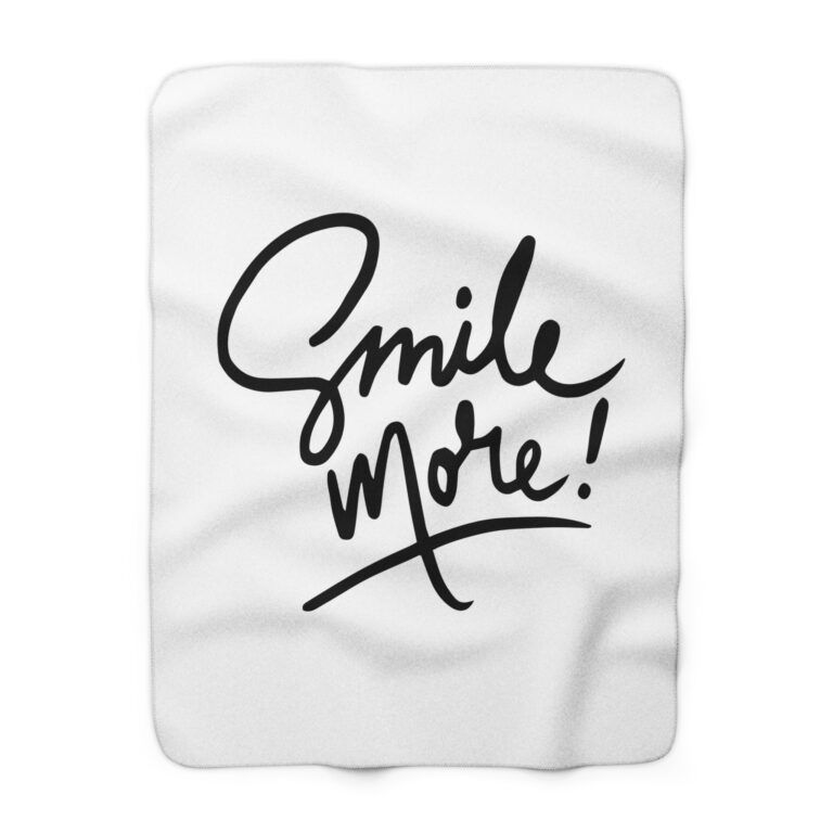 Smile More Sherpa Fleece Blanket – Cozy White Plush Throw with Handwritten Script