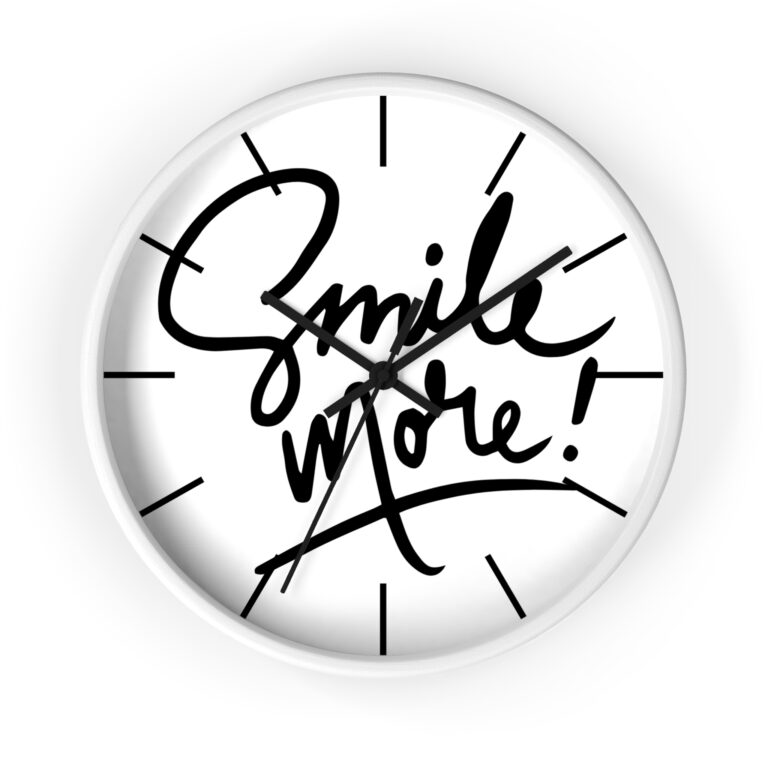 Smile More Wall Clock — Minimalist Handwritten Typography Home Decor