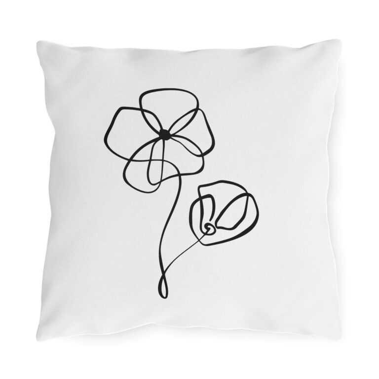 Outdoor Pillow - Minimal Black Line Floral & "Enjoy Life" Typography Accent