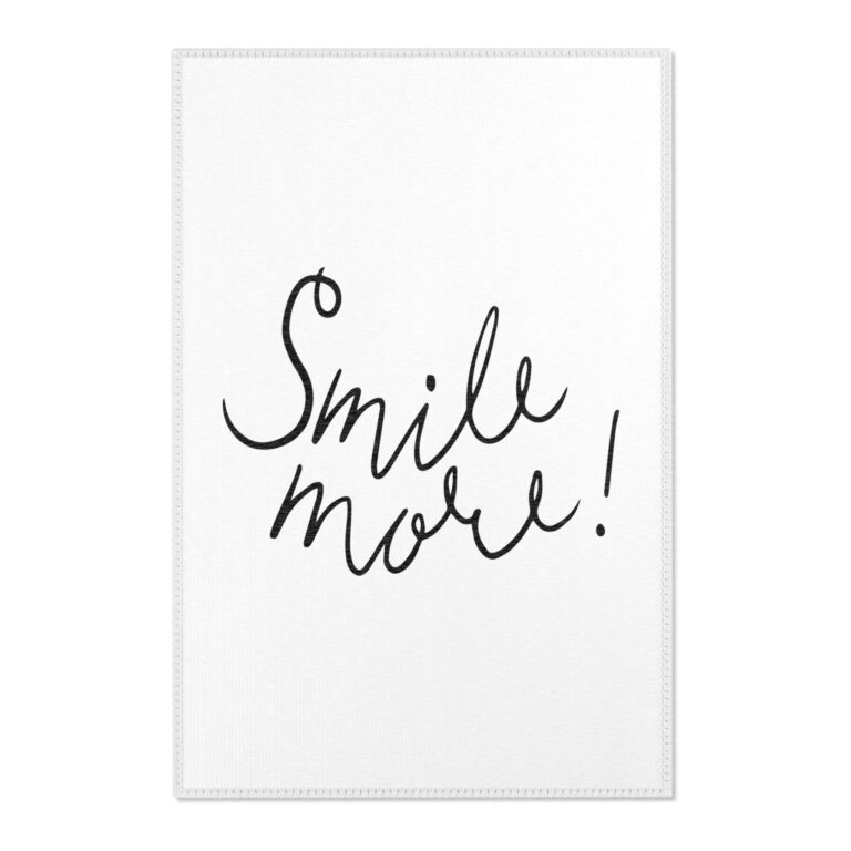 Smile More Area Rug — Minimal Script Accent Rug for Entryway, Bedroom, or Office