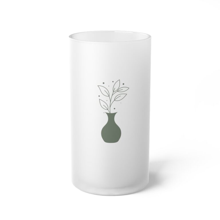 Frosted Glass Beer Mug — Minimalist Green Vase Design, Modern Boho Pint Glass
