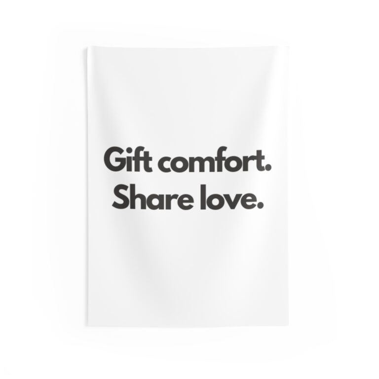 Tapestry — ‘Gift comfort. Share love.’ Minimalist Wall Hanging (Cozy Home Decor, Gift Idea)