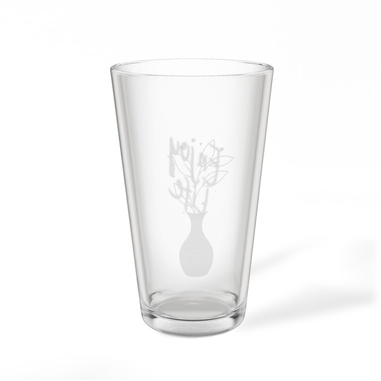 Engraved 16oz Pint Mixing Glass — Minimal Vase Botanical Design