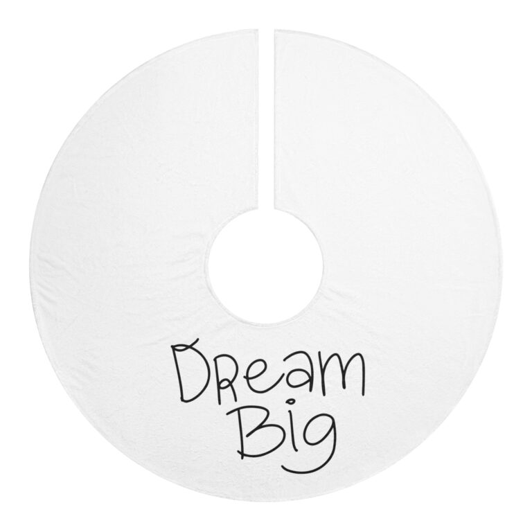 Dream Big Christmas Tree Skirt — White Holiday Tree Skirt with Handwritten Script