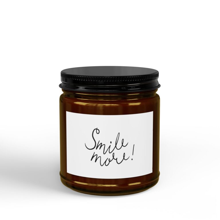 Scented Soy Candle (4oz & 9oz) — 'Smile More!' Amber Jar with Black Lid