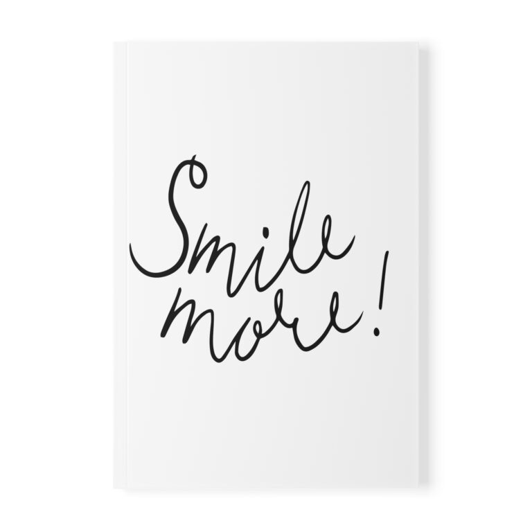 Smile More A5 Notebook — Minimalist Softcover Journal with Handwritten Quote & Heart Doodles