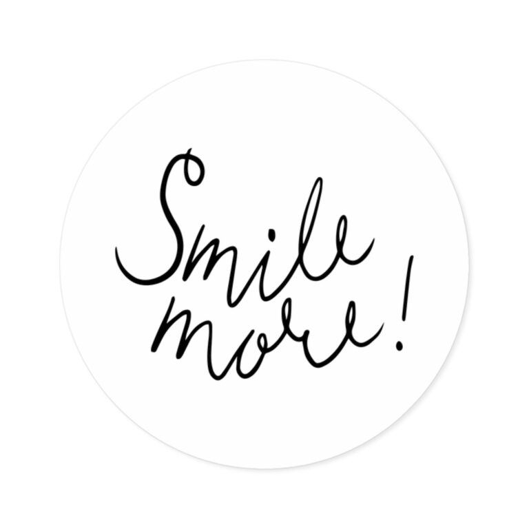 Smile More Round Sticker — Encouraging Handwritten Script Vinyl Decal (Indoor/Outdoor)