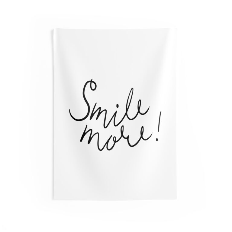 Smile More! Minimalist Wall Tapestry — Positive Handwritten Home Decor