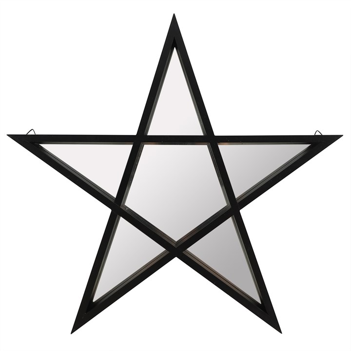 Black Pentagram Mirror Shelf – Gothic Star Wall Decor with Mirror