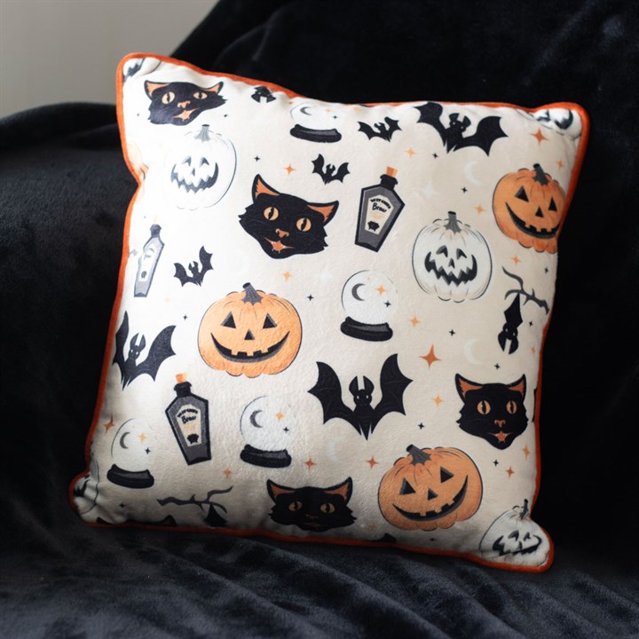 35cm Spooky Cat & Pumpkin Cushion – Halloween Decorative Pillow